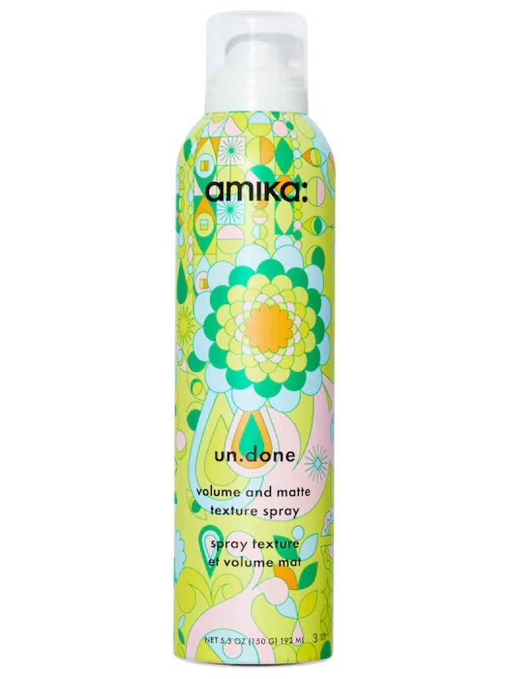 amika un.done Volume & Matte Texture Spray - Green and Yellow Patterned Can